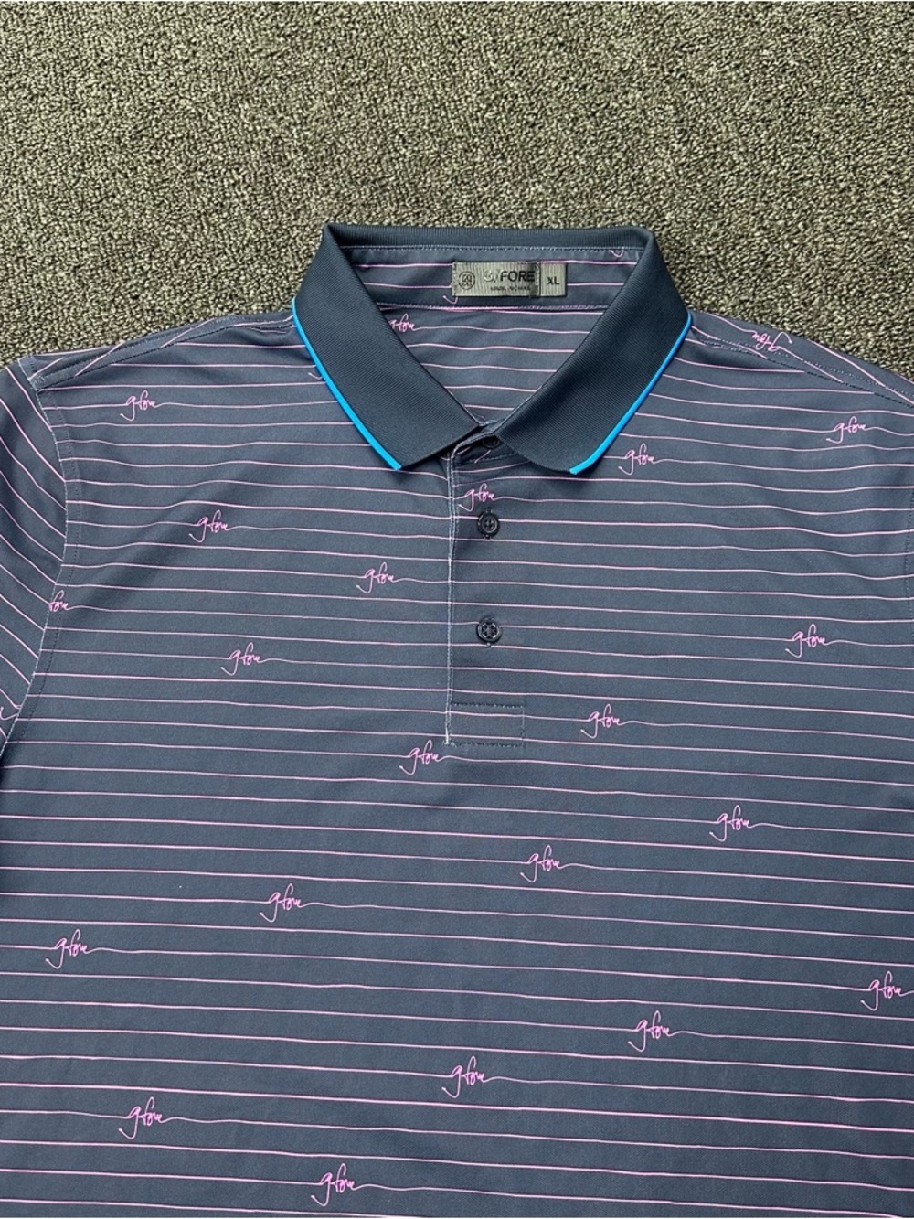 G/FORE Script Stripe Banded Sleeve Tech Pique Golf Polo Mens Size XL
